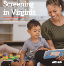  Front page picture of brochure with an adult reading a book to a child on the floor